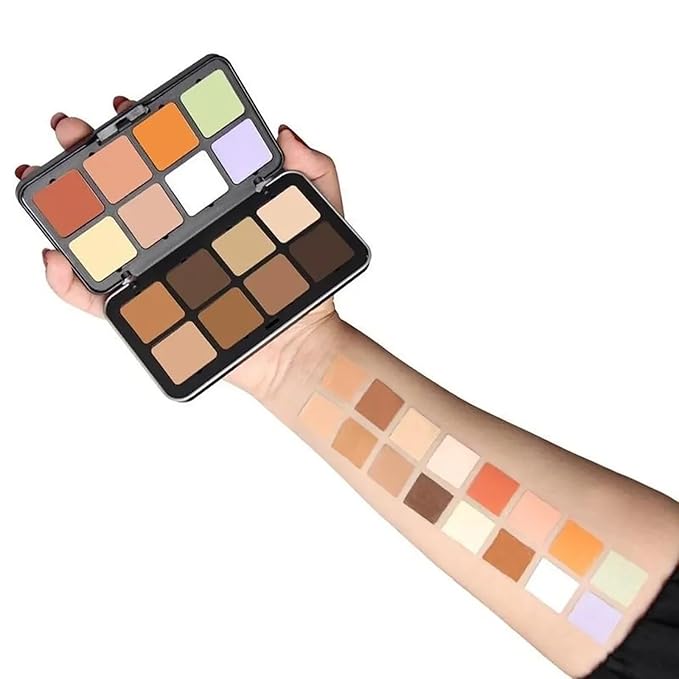 16 Color Corrector Concealer Foundation Palette Cream Set, Orange Green Peach Color Correcting Camouflage Makeup Cream Contour Palette with 11Pcs Makeup Brush Kit for Dark Circles Dark Spots-FemmiqueWomen