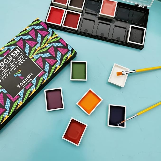 12 Colors Alcohol Activated Makeup Palette Set with Mimic Wound Sponge Makeup Egg for SFX Makeup Halloween Makeup-FemmiqueWomen