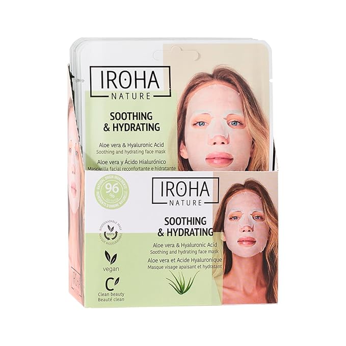IROHA NATURE Comforting & Hydrating Tissue Face Mask with Aloe Vera | 15 Pieces | Aftersun Effect | 96% Natural Ingredients-FemmiqueWomen