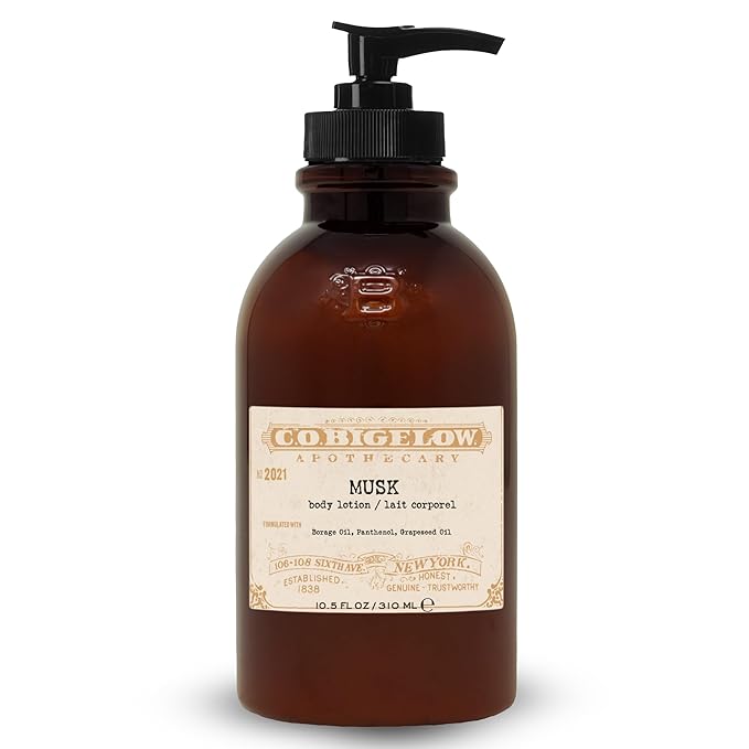 C.O. Bigelow Musk Body Lotion, Iconic Collection Moisturizing Body Lotion with Shea Butter, Borage Oil & Grapeseed Oil, 10.5 Fl Oz-FemmiqueWomen