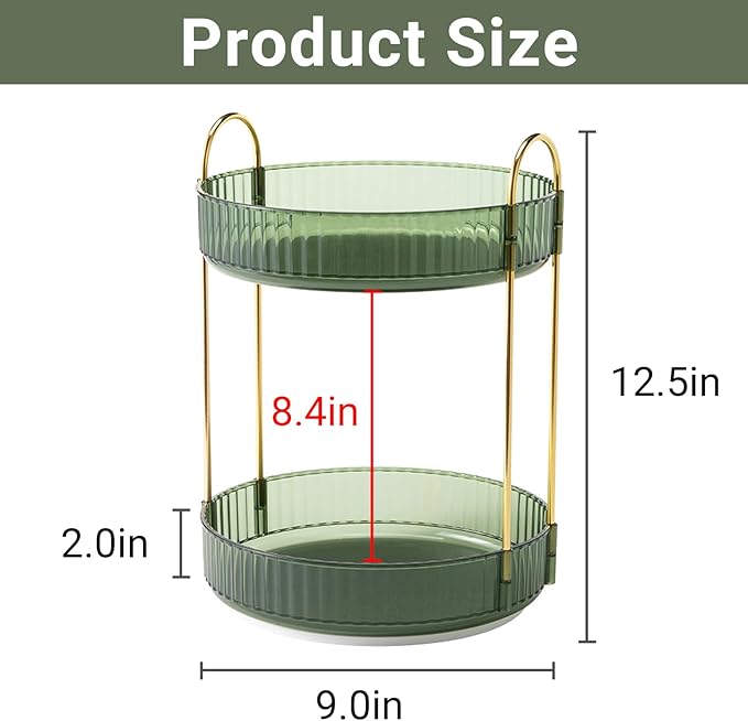 360 Rotating Makeup Organizer for Vanity,2 Tier Large Capacity Skincare Organizers,Bathroom Counter Organizer, Spinning Perfume Organizer & Vanity Organizer (Green-2 Tier)-FemmiqueWomen