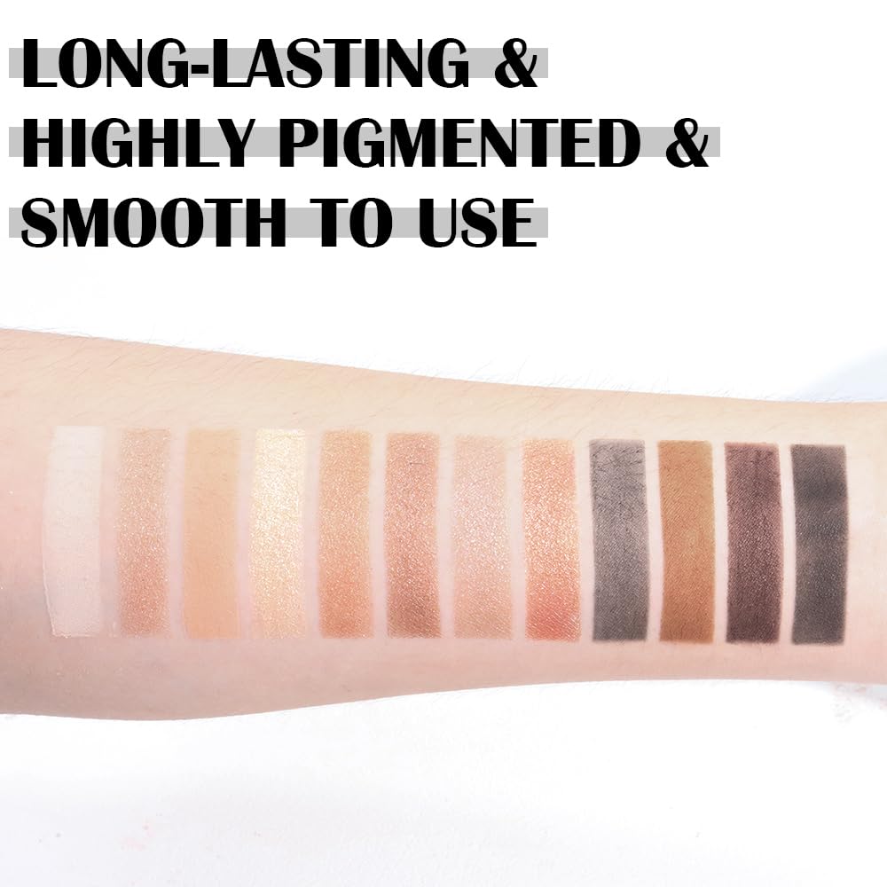12 Colors Eyeshadow Palette – Neutral Warm Tone Matte & Glitter Eye Makeup Palette, High Pigment Waterproof Eyeshadow Kit for Women – Blendable Natural Brown, Nude, Rose Gold Shimmer Makeup 01#-FemmiqueWomen