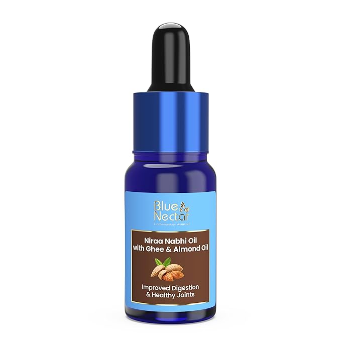 Blue Nectar Ayurveda Nabhi Oil with Ghee & Almond Oil | Natural Navel Oil for Belly Button for Digestion & Joint Health | 100% Natural & Herbal (21 Herbs, 0.33Fl Oz)-FemmiqueWomen