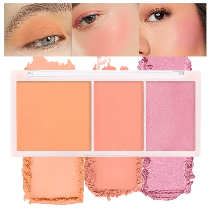 3 IN 1 Brown Nude Face Highlight Bronzer Powder Palette for Face Cheeks Contour Brightening, Buildable Matte Coverage Natural Makeup,Ultra Sculpt Nose Shadow Eyeshadow Primer-Orange-FemmiqueWomen