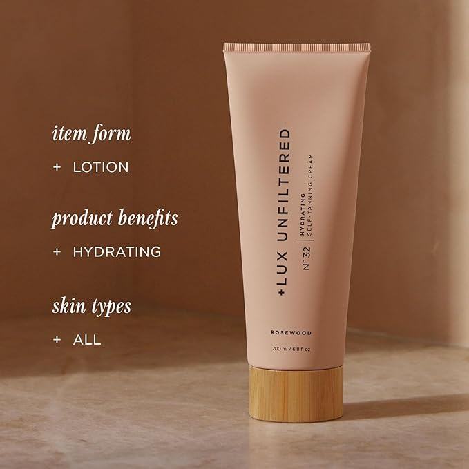 '+ Lux Unfiltered N°32 Gradual Self Tanner, Hydrating Self Tanning Lotion with Shea Butter & Squalane - Non-Sticky, No Transfer, Natural-Looking Tan - Vegan & Cruelty-Free Sunless Tanner - Rosewood-FemmiqueWomen