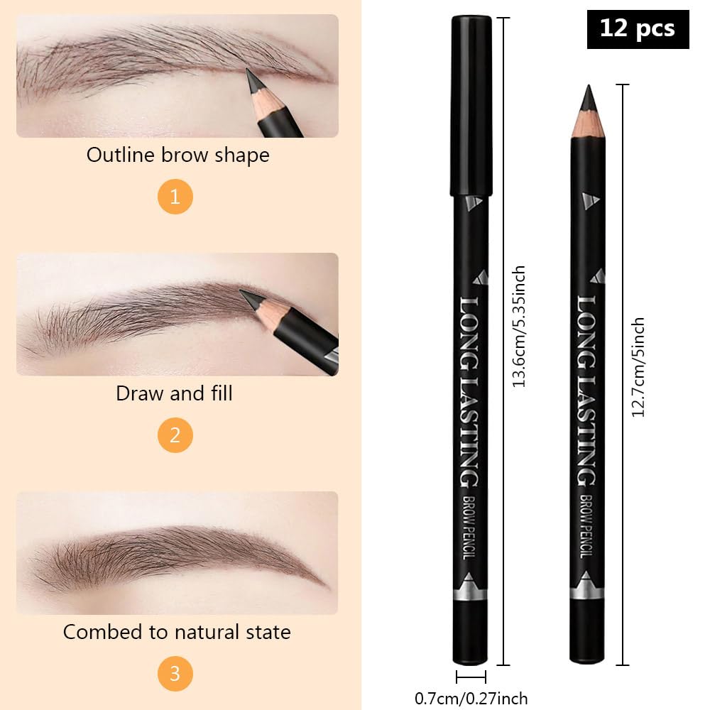 12Pcs Eyebrow Pencils for Women, Wooden Hard-Core Black Eyebrow and Eyeliner Pencil, Long Lasting Waterproof and Sweat-Proof, Beginner Makeup Brow Pencil, Create a Natural Eye Brow Makeup-FemmiqueWomen