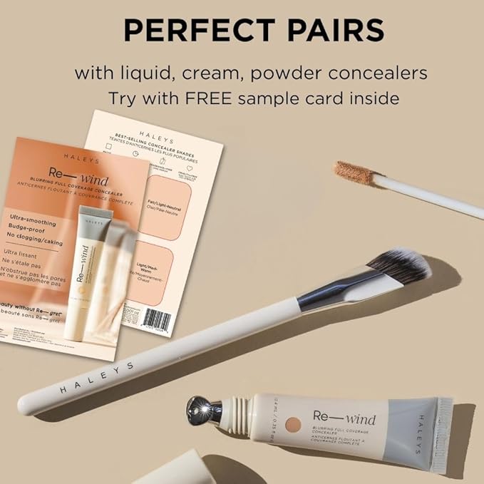 HALEYS Concealer Brush VEGAN+CRUELTY-FREE, Sustainable Wood, Vegan Bristles for Airbrushed Finish, For Creams,Liquids, Powder, Streak-free, Perfect Blending, Buffs, Smooths with Control, Special shape-FemmiqueWomen