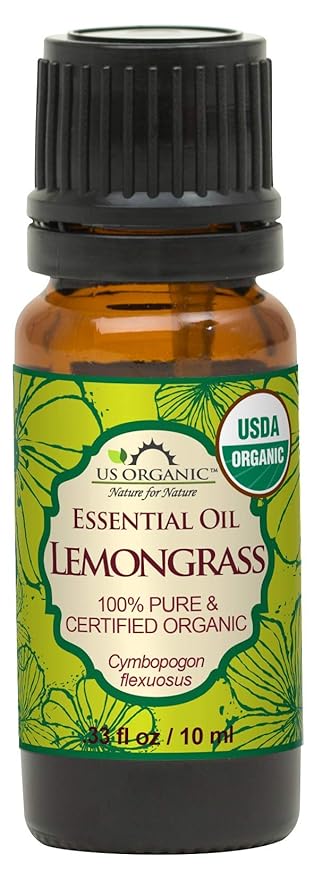 US Organic 100% Pure Lemongrass Essential Oil, USDA Certified Organic, Extracted by Steam Distillation Method, for Hair, Nail Polish Remover, Bees Attraction, and More. 10 ml-FemmiqueWomen