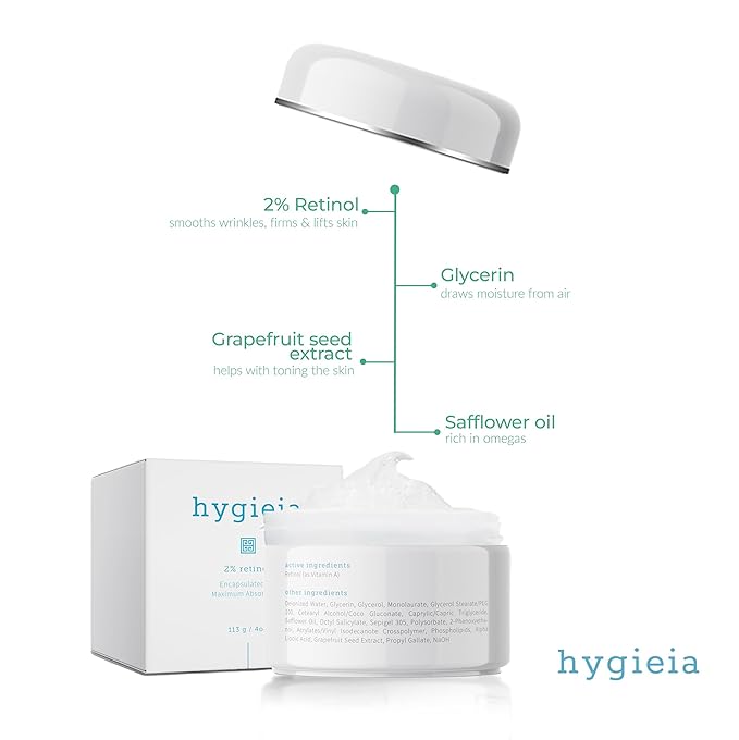 Hygieia + Encapsulated 2% Retinol Cream, 4oz – Liposomal Anti-Wrinkle Cream for Face, Neck & Body – Fast & Deep Cellular Absorption – Day or Night Cream for Firming, Lifting & Repairing Aging Skin-FemmiqueWomen