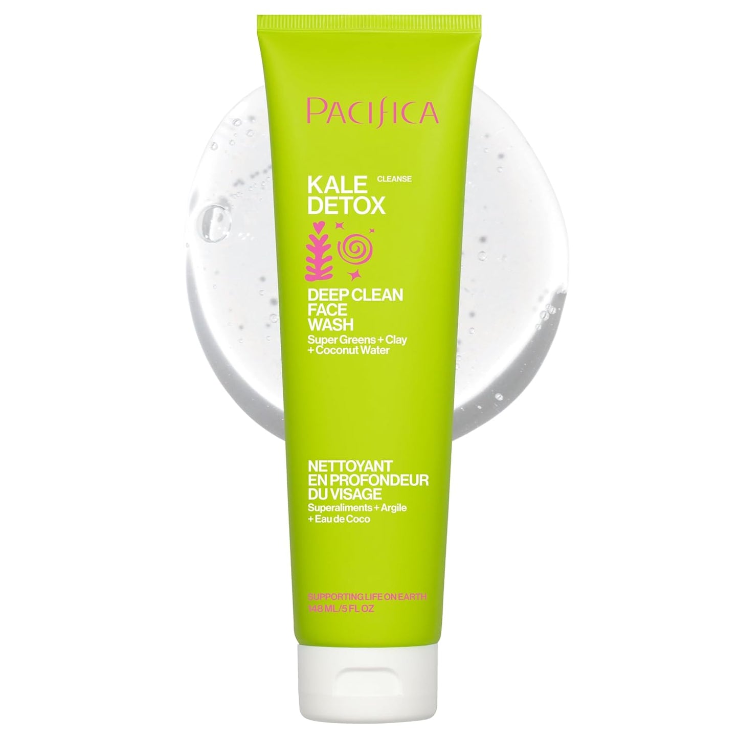 Pacifica Kale Detox Face Wash for Oily & Acne-Prone Skin, Deep Cleansing Facial Cleanser & Makeup Remover with Super Greens Kale, Seaweed & Clay, 5 fl oz –Clean Beauty, Vegan & Cruelty-Free-FemmiqueWomen