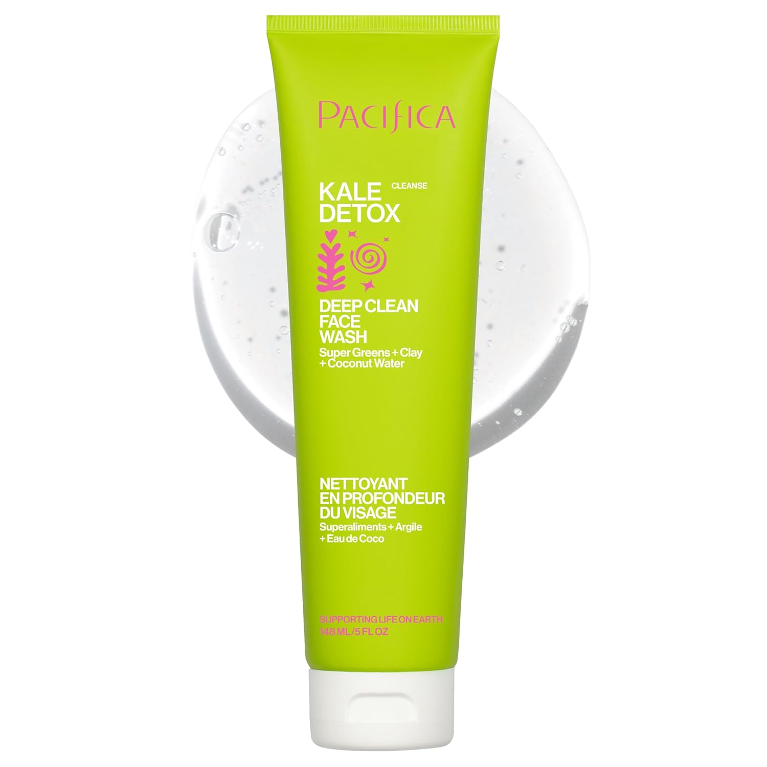 Pacifica Kale Detox Face Wash for Oily & Acne-Prone Skin, Deep Cleansing Facial Cleanser & Makeup Remover with Super Greens Kale, Seaweed & Clay, 5 fl oz –Clean Beauty, Vegan & Cruelty-Free-FemmiqueWomen