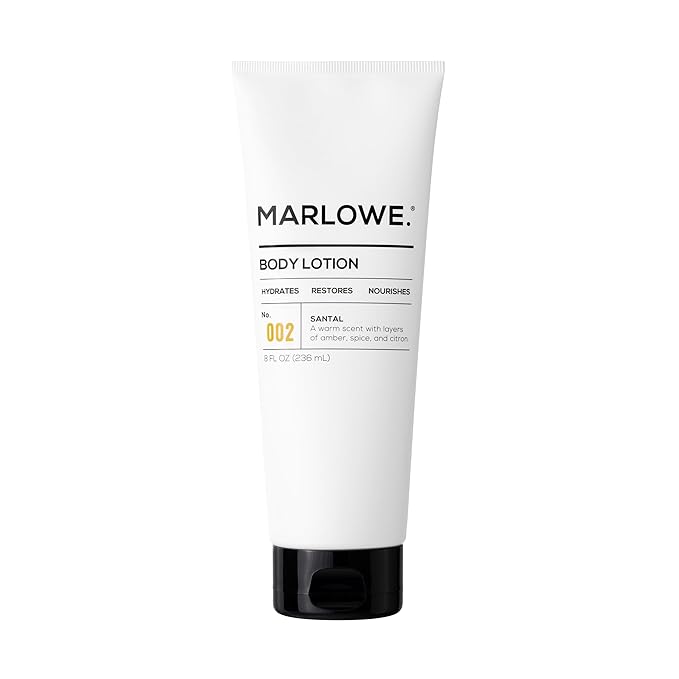 MARLOWE. No. 002 Santal Body Lotion 8 Oz, Moisturizing & Nourishing Daily Dry Skin Lotion for Men, Made with Hydrating Natural Aloe Vera, Non-Oily, Warm Amber, Sandalwood & Citron Scent, Vegan-FemmiqueWomen
