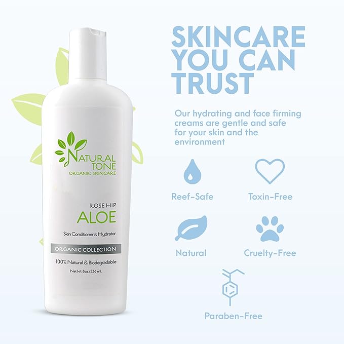 Natural Tone Organic Skincare Rosehip Aloe Lotion, Everyday Skin Conditioner and Hydrator Lotion 8oz-FemmiqueWomen