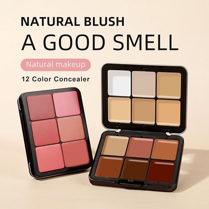 12 Colors Cream Concealer Palette, Long Lasting Full Coverage Correcting Concealer Palette Foundation Camouflage Makeup Contour Palette for or Under Eye Dark Circles, Acne Marks, Facial Spots-FemmiqueWomen