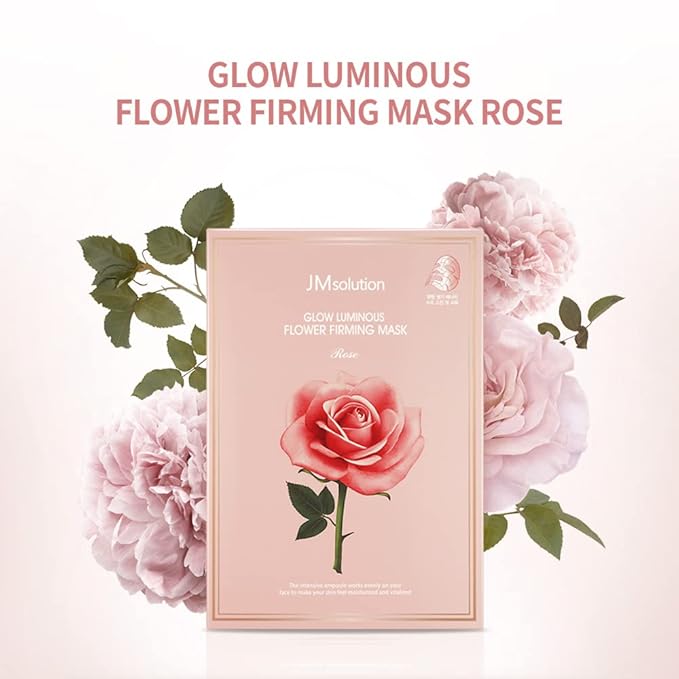 JMsolution Glow Luminous Flower Firming Mask | Rosewater & 4 Flower Extracts for Hydration, Firming & Radiance | 10 Sheets | Korean Skincare Sheet Mask for All Skin Types-FemmiqueWomen