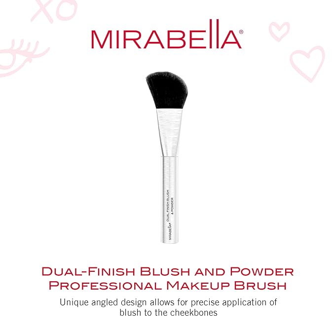 Mirabella Dual Finish Blush & Powder Brush – Angled Vegan Makeup Brush for Cheeks, Super-Soft Synthetic Bristles, Weighted Aluminum Handle, Cruelty-Free, Professional Quality-FemmiqueWomen