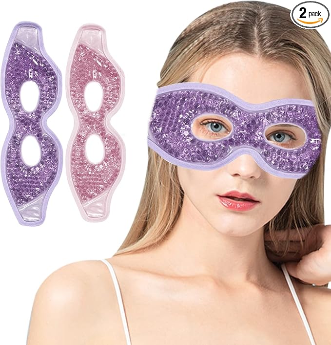 Jakuva 2PCS Cooling Eye Mask Sleeping Mask, Ice Eye Mask & Cold Eye Packs & Heat Cold Compress Pack Eye Spa Pad for Puffy Eyes,Puffiness,Headache,Stress Relief (Pink&Purple)-FemmiqueWomen