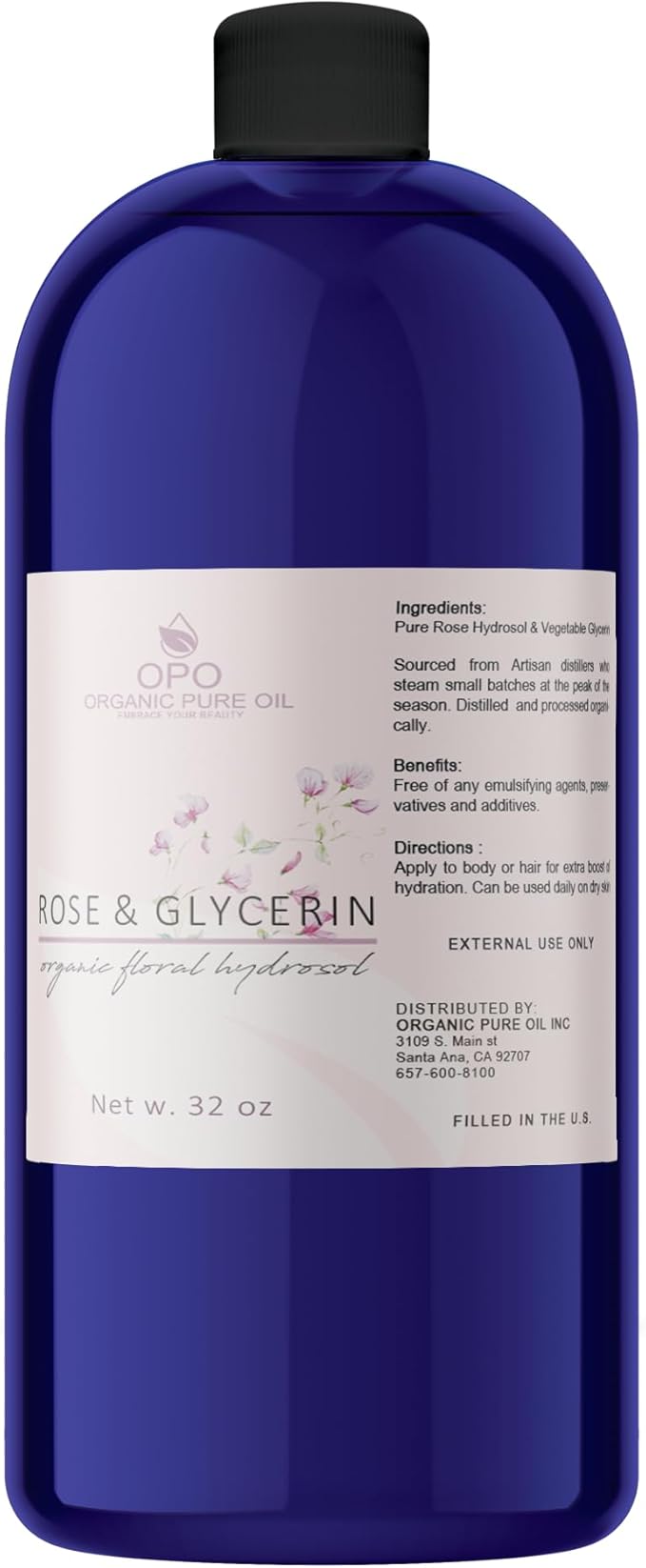 Rosewater Glycerin Mist Toner Bulk Spray Facial Body Floral Cleanser Pure Rose Hydrosol Vegetable Glycerine Moisturizing Cleansing Toning Mix Face Skin Hair Body - Packaging May Vary (32 Ounces)-FemmiqueWomen