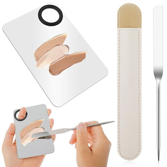 2 in-1 Set Make up Mixing Palette, Foundation Mixing Palette Stainless Steel Makeup Palette with Makeup Spatula for Professional Cosmetic Artist Make up Palette for Mixing Foundation Nail-Art-FemmiqueWomen
