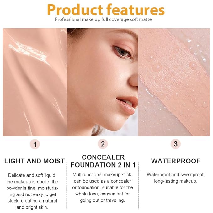 2 Pack Liquid Foundation Cream with Foundation Brush for Face Makeup,Durable Full Coverage Matte Concealer Make Up,Oil Control & Waterproof Base Primer -1 Fl.Oz (#03)-FemmiqueWomen