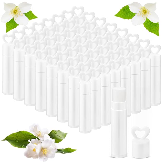 100 Pcs Lip Balm Bulk Heart Shape Lip Balm Jasmine Scented Beeswax Lip Balm Moisturizing Lip Balm Add Your Own Labels for Teacher Baby Shower Coworkers Friend Gift-FemmiqueWomen