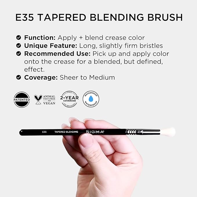 Sigma Beauty Professional E35 Tapered Blending Brush – Professional Eyeshadow Brush for Precision Eyeshadow Blending, Softens Dramatic Edges & Harsh Lines for a Well Blended Effect (1 Brush)-FemmiqueWomen