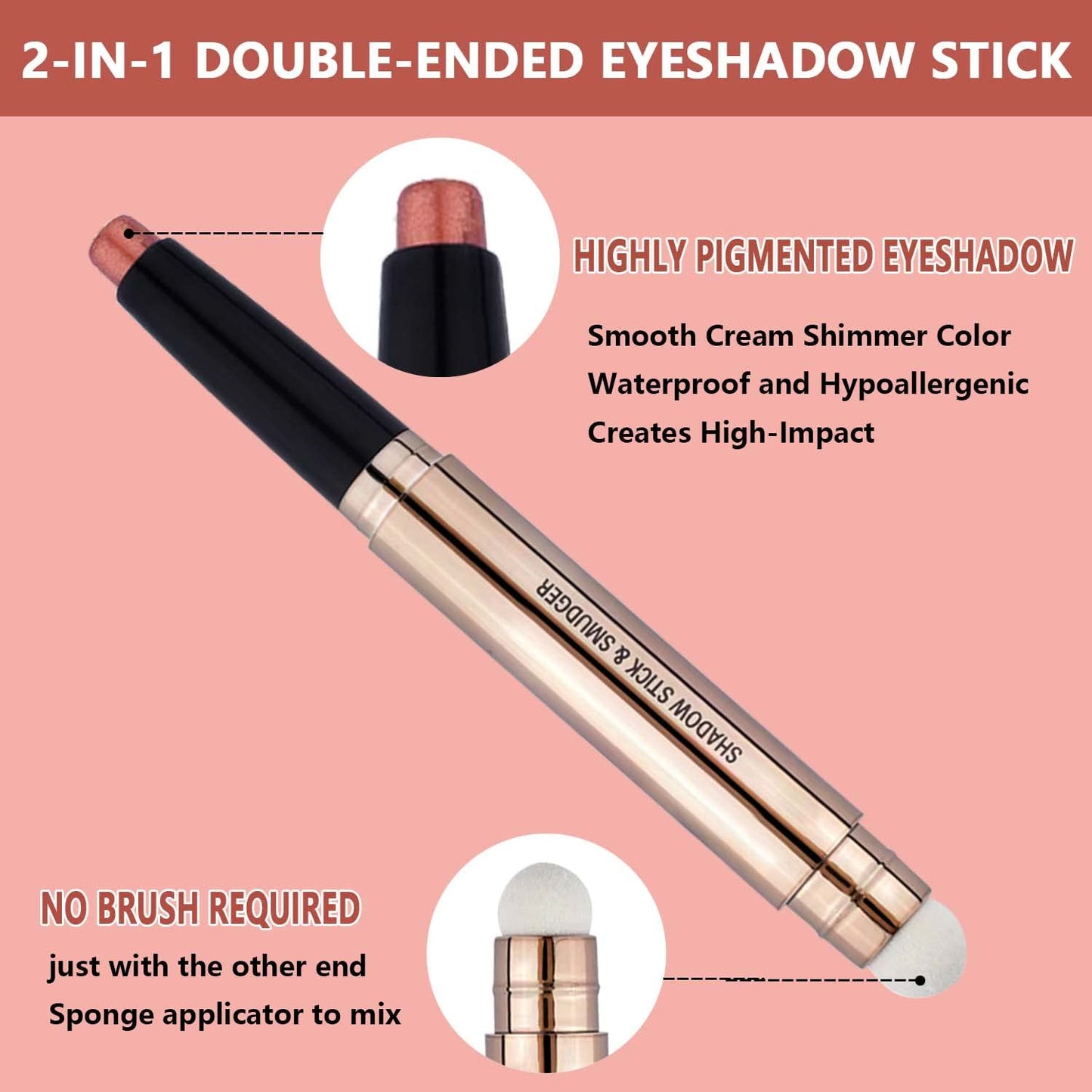 2 in 1 Orange Copper Eyeshadow Pencil, Cream Smooth Shimmer Eyeshadow Stick Crayon, Hypoallergenic Multi-Dimensional Waterproof Long Lasting Eye Shadow Highlighter Stick Eye Liner(Copper Shimmer #05)-FemmiqueWomen