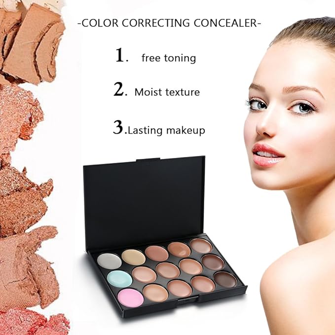 15 Colors Contour Palette Kit: Cream Concealer Palette Face Makeup Foundation Kit Contour Palette with Brush for Professional and Daily Use-FemmiqueWomen