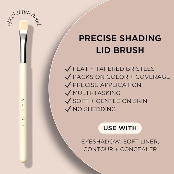 HALEYS Lid Eyeshadow Brush, Medium Flat Tapered Brush, Easy Blending and Shading for Building Eyeshadow Color, High-end Synthetic Bristles, Multi-tasking, for Cream and Powder Makeup, Vegan + CF-FemmiqueWomen