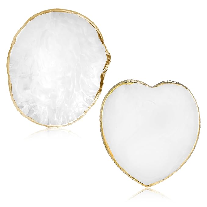 2pcs Resin Nail Art Palette Nail Painting Mixed Color Palette Gold Edge Round Makeup Holder Heart Shape Nail Polish Plate Cosmetic Mixing Tools Nail Gel Display Board-FemmiqueWomen
