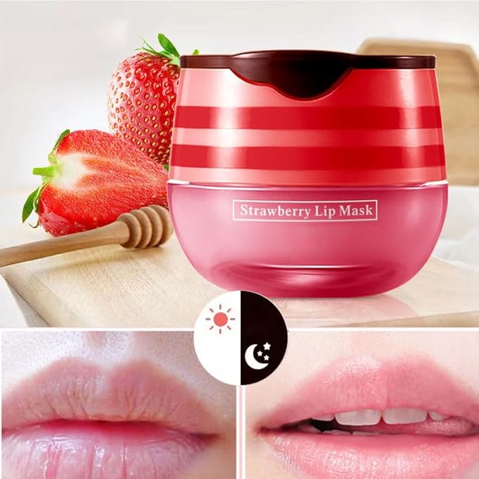 2 Pcs Lip Balm Honey Pot, Honey & Strawberry Hydrating Lip Mask, Reduces Lip Lines Prevention Dry and Cracked Lip Scrubs Exfoliator Honeypot Lip Balm. (Honey & Strawberry)-FemmiqueWomen