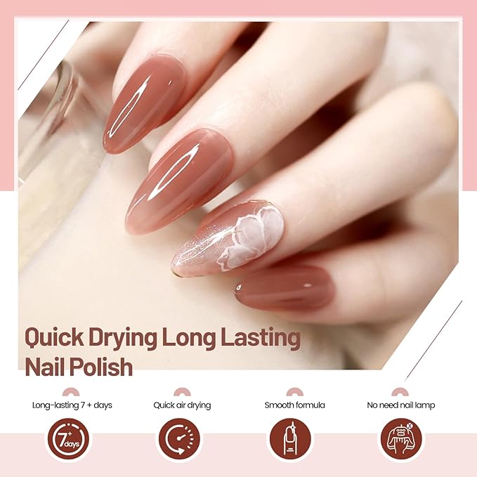 Jelly Nail Polish Set 6 Colors Nude Pink Pale Purple Jelly Quick Dry Nail Polish Set for Nail Art Manicure DIY Salon-FemmiqueWomen