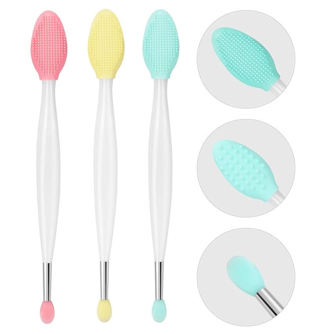 Unaone Lip Scrub Brush - 3 PCS Dual-ended Lip Scrubber Exfoliator and Silicone Lip Brush, 2-in-1 Silicone Lip Scrub Tool Lip Mask Applicator, Gentle Exfoliator & Applicator for Soft-FemmiqueWomen