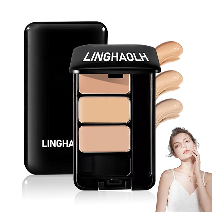 3 Colors Corrector Palette,Full Coverage Cream Concealer Liquid Foundation with Brush,Waterproof Color Correcting Concealer Long Lasting Foundation Contour Makeup Palette for Women-FemmiqueWomen