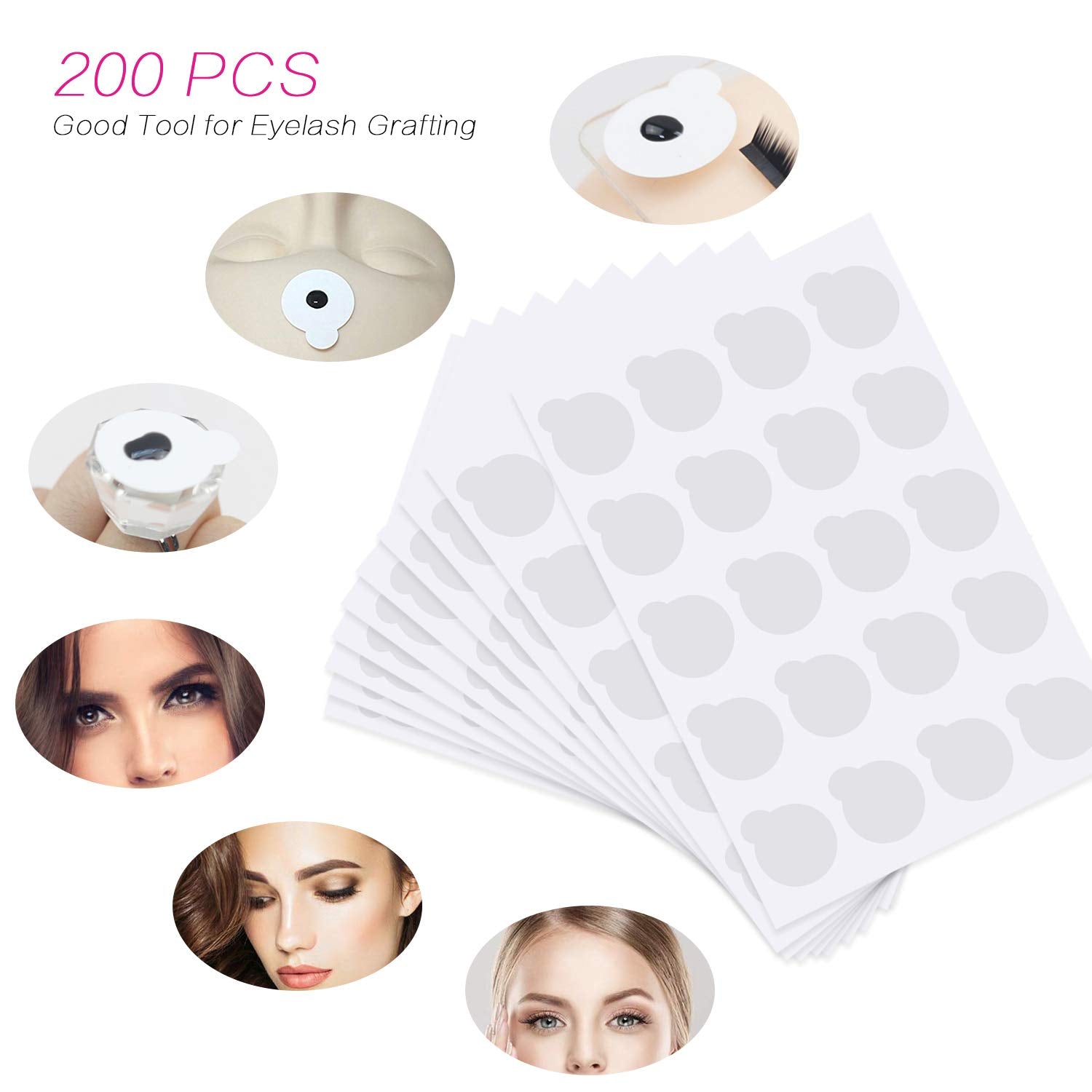 200 Pcs Eyelash Extension Adhesive Glue Pallet Sticker Pads, Disposable Waterproof Adhesive Holder Pad and 1 Pcs Eyelash Extension Jade Stone-FemmiqueWomen