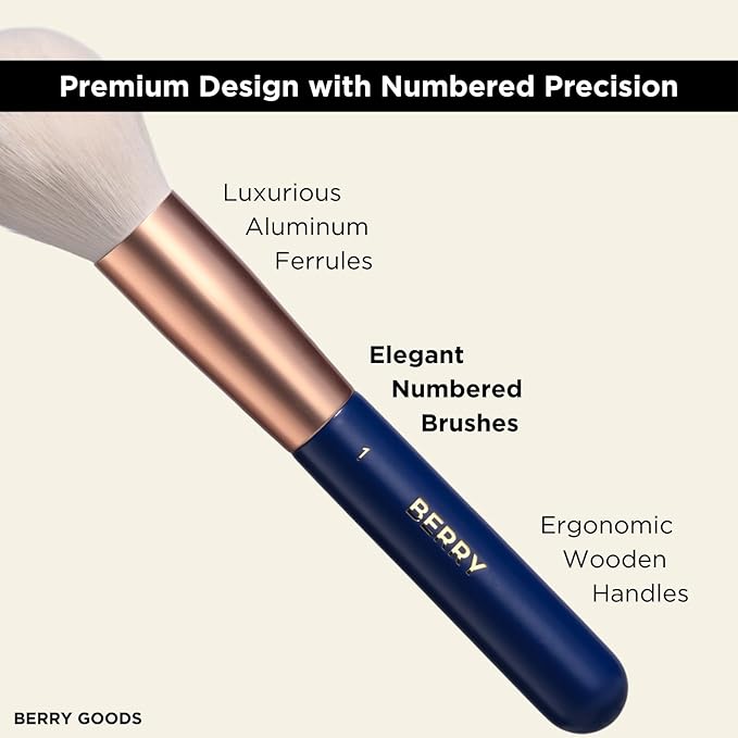 BERRY Blue Premium Makeup Brush Set – 12-Piece Professional Ultra-Soft Synthetic Brushes for Face & Eyes | Foundation, Powder, Blush, Concealer, Eyeshadow – Vegan, Cruelty-Free, Numbered, Travel Case-FemmiqueWomen