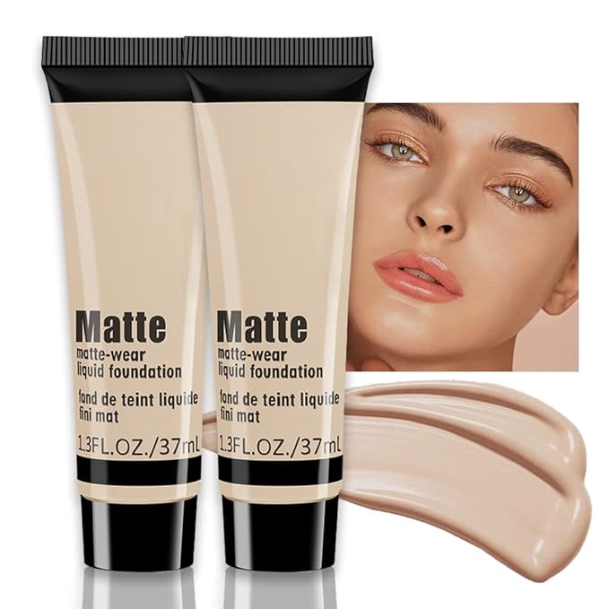 2 Pack Liquid Foundation Cream for Face Makeup,Durable Full Coverage Matte Concealer Make Up,Oil Control & Waterproof Base Primer -1+1 Fl.Oz-BEIGE 6#-FemmiqueWomen