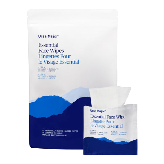 Ursa Major Essential Face Wipes | Natural, Biodegradable, Cruelty-Free | Cleanse, Exfoliate, Soothe and Hydrate | Individually Wrapped | 20 Count-FemmiqueWomen