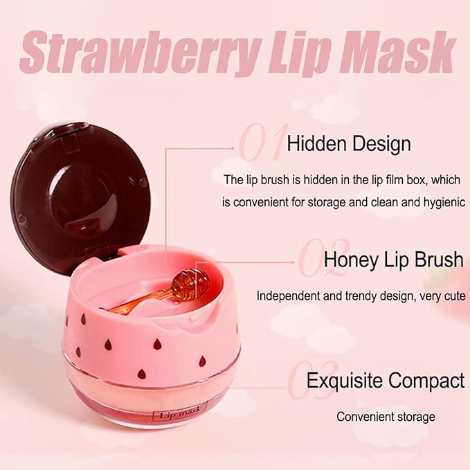 2 Pack Strawberry Lip Sleeping Mask,Plumping Lip Hydrating Bee Lip Balm Honey Pot Propolis Moisturizing Lip Balm With Stick，Lip Exfoliating Bee lip Balm Sleeping Lip Mask-FemmiqueWomen