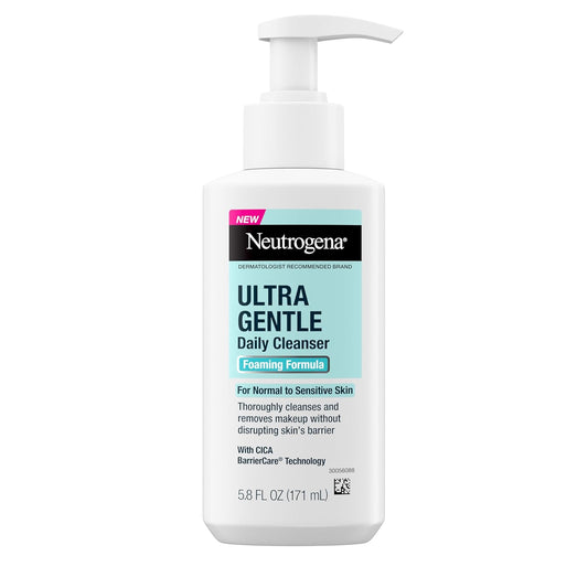 Neutrogena Ultra Gentle Foaming Facial Cleanser, Foaming Face Wash for Sensitive Skin, Gently Cleanses Away Dirt, Oil & Makeup Without Over Drying, Fragrance-Free, 5.8 fl. oz-FemmiqueWomen
