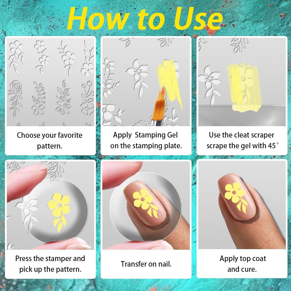 3Pcs Flower Vine Nail Stamping Plate Set Floral Leaves Rose Daisy Nail Stamp Templates Metal Reusable Tools with Stamper Scraper for Manicure Printing-FemmiqueWomen