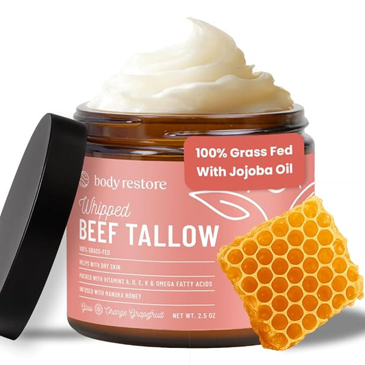 Body Restore Grass Fed Whipped Beef Tallow for Skin, Face, Body, Dry Skin - with Manuka Honey, Jojoba Oil, Birthday Gifts for Women, Men, Travel Essentials, Self Care - Citrus-FemmiqueWomen