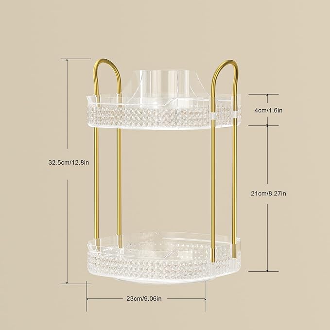 360 Rotating Makeup Organizer 2 Tier, Large Skincare Clear Make Up Storage Spinning Perfume Organizers for Bathroom Counter Dresser, White-FemmiqueWomen