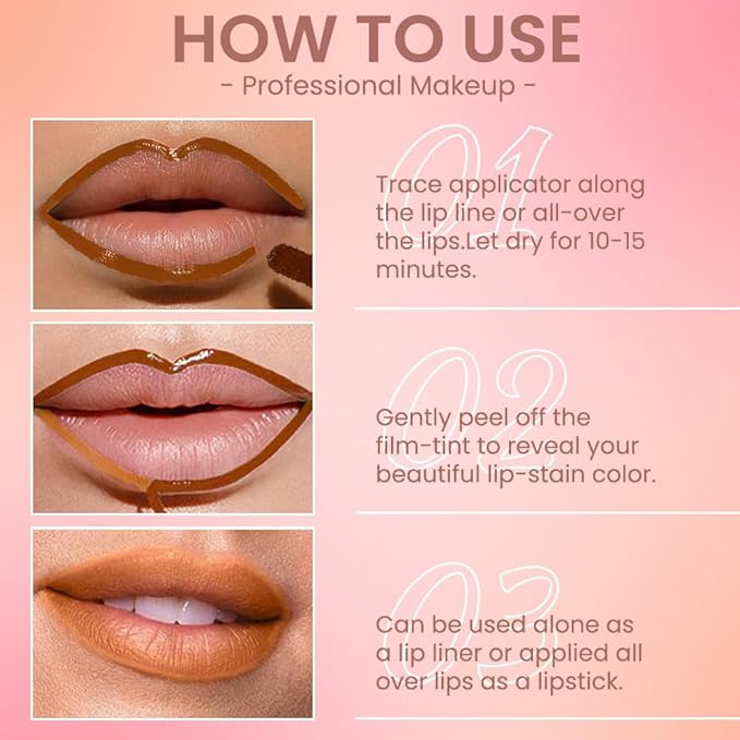 2Pcs Matte Liquid Lip Stain Peel Off Lip liner Tattoo, Matte Peel Off Lip Stain, Long Lasting Waterproof Lipstick Lip Gloss Stain, Transfer-proof for All Skin Types (0.24 fl oz-01#+07#)-FemmiqueWomen