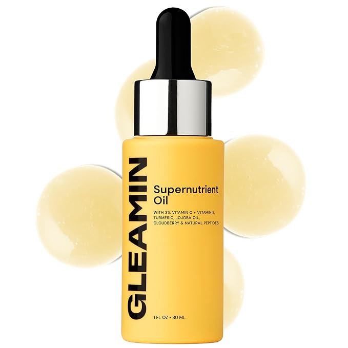 Gleamin Brightening Face Oil with Vitamin C & E, Turmeric, Jojoba & Cloudberry | Hydrating Facial Oil for Radiant Glow, Dark Spots, Fine Lines & Uneven Tone | Skin Brightening for Women & Men, 1 Fl Oz-FemmiqueWomen