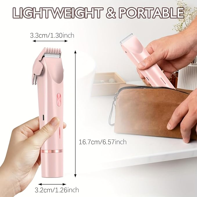 2025 Womens Shaver Dual-Head Bikini Trimmer for Women 2-in-1 Women's Body Shaver USB Charge Waterproof Painless Electric Razors for Silk Skin (Pink)-FemmiqueWomen