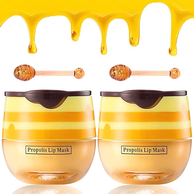 2 PCS Bee Lip Balm Lip Mask Honey Pot Honey Lip Mask Propolis Moisturizing Lip Balm with Stick - Hydrating Prevention Dry and Cracked Lip Scrubs Exfoliato Lip Wrinkle Skin Care Products-FemmiqueWomen