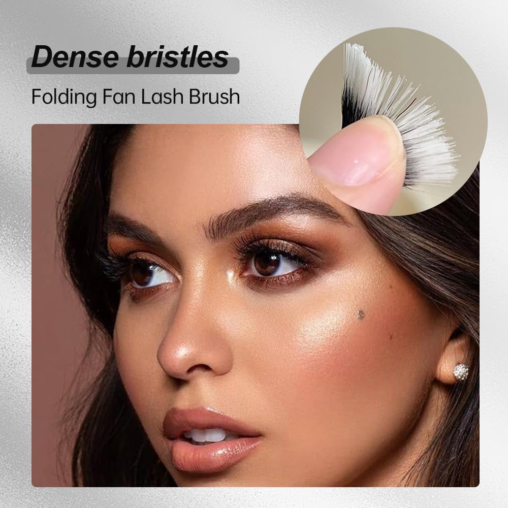 Folding Angle Scalloped Lash Brush, 2024 New Mascara Fan brushes for Lashes, Angled Eyelash Makeup Comb, Cosmetic Brushes Eyelash Separator Bent Applicators for Eye Lash Makeup (3 PCS)-FemmiqueWomen