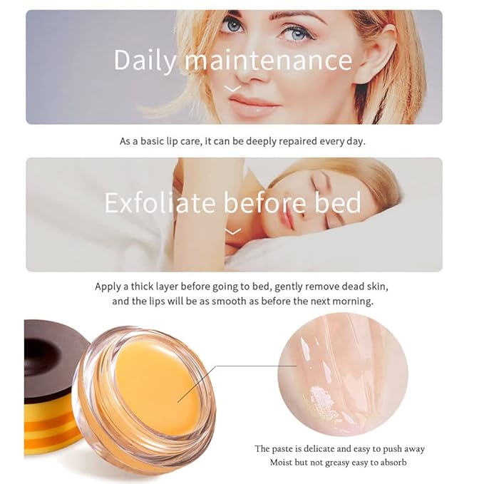 2 PCS Bee Lip Balm Honey Lip Balm Pot,Lip Exfoliating Lip Mask Hydrating & Prevention Dry and Cracked Lip Scrubs Exfoliator, Honey Lip Sleeping Mask Fade Lip Lines Bee Lip Balm-FemmiqueWomen