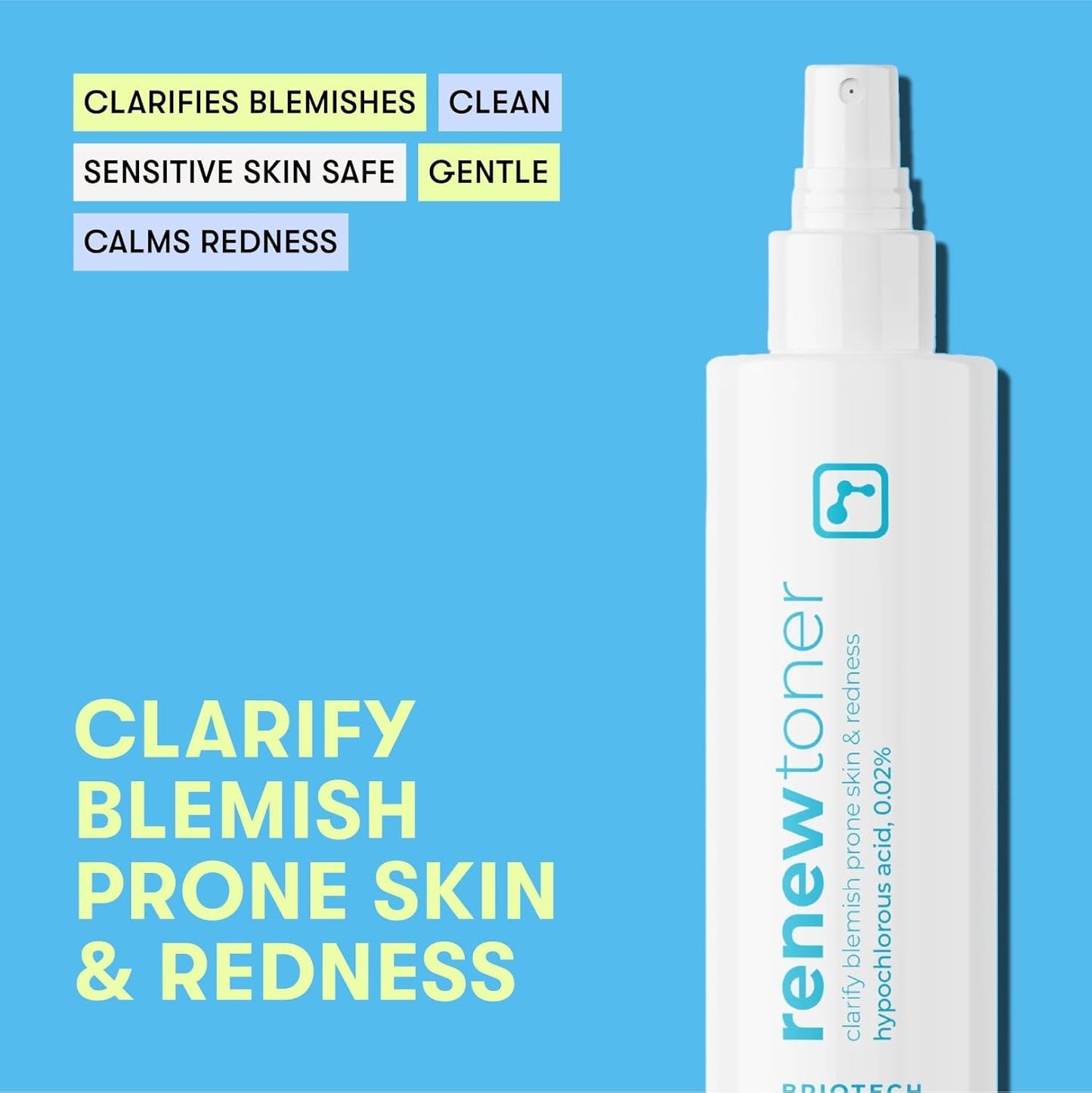 BRIOTECH Renew Toner, Hypochlorous Acid Spray, Minimize Appearance of Blemishes, Soothing Facial Mist for Sensitive Skin, Calm Redness & Bumps, Vegan, 4 fl oz (2 Pack)-FemmiqueWomen